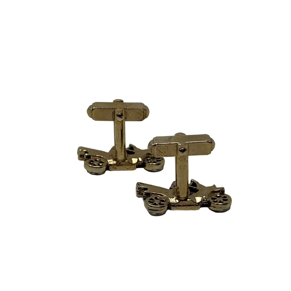 Vintage Mens Antique Car‎ Cuff Links Gold Tone